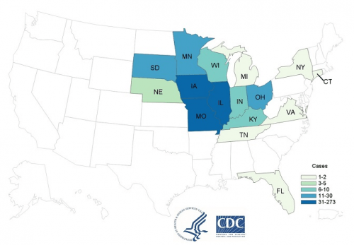 CDC outbreak case map, 2018 Caito Foods cyclospora 
