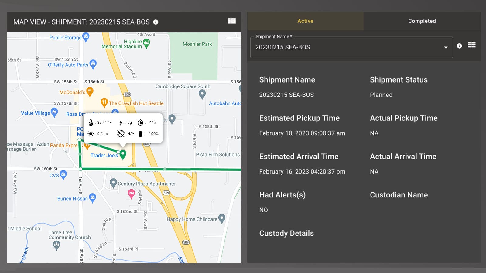 Screenshot of the Transparent Path Platform displaying a map with a location pin on it.